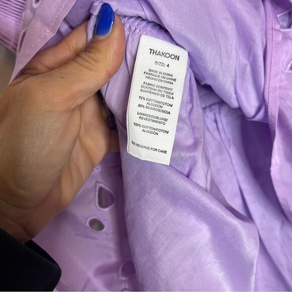 $250 NWT THAKOON EYELET SMOCKED WAIST MINISKIRT IN LILAC - Picture 6 of 6